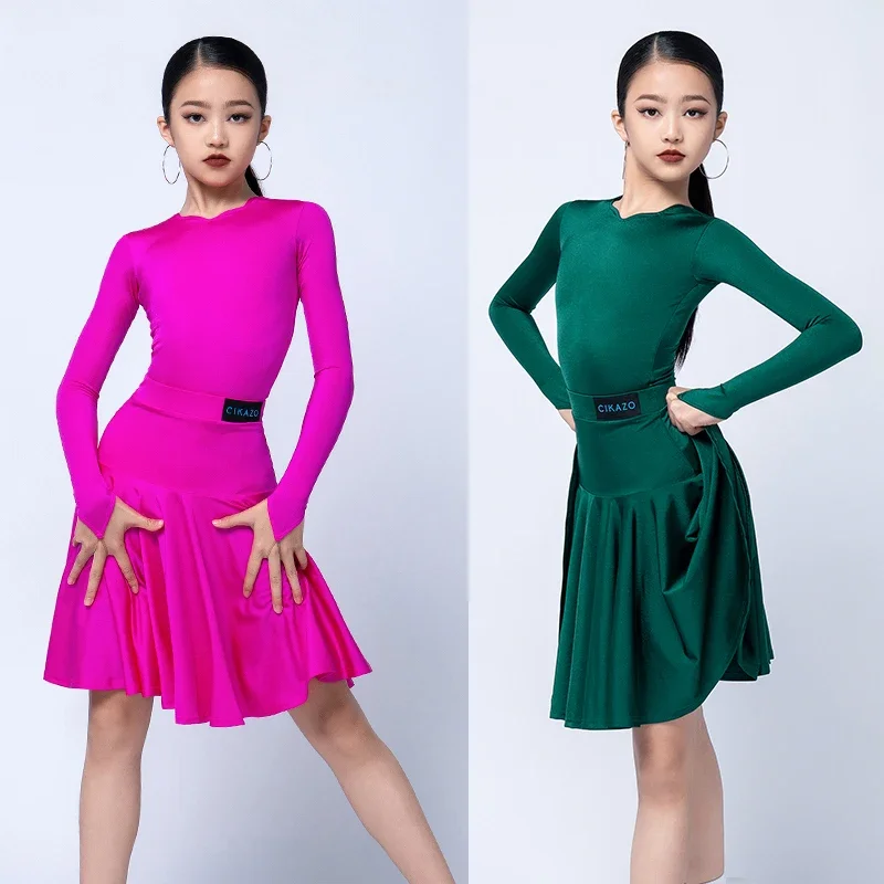 

Chidren'S Ballroom Dance Competition Dress Girls Latin Dance Clothes Costume Long Sleeves Latin Practice Clothing