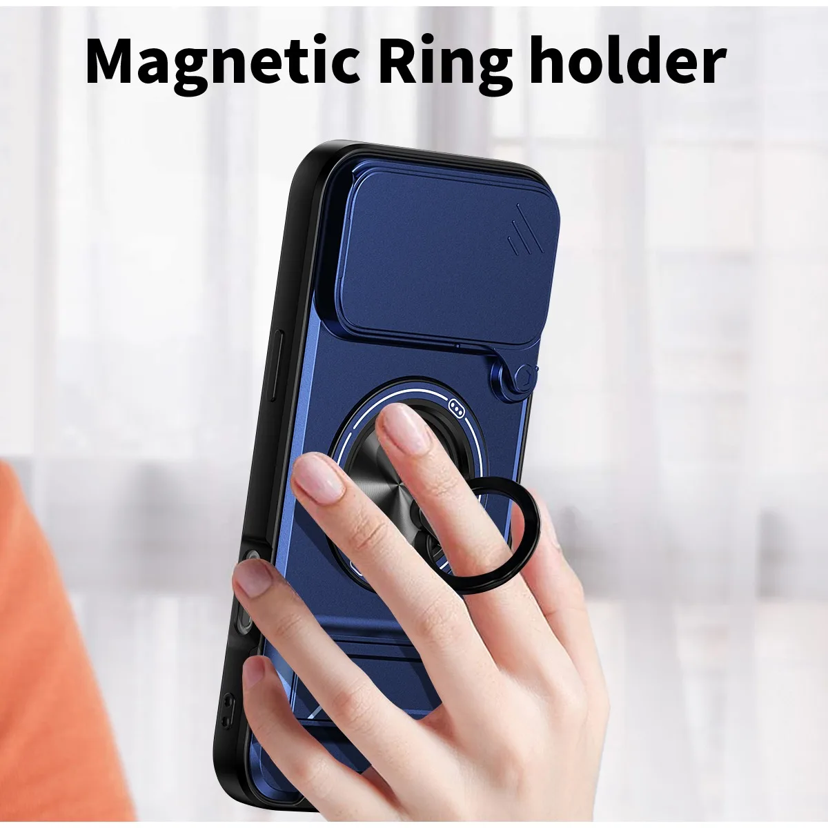 Luxury 360 Rotating Magnetic Ring Holder Phone Case for IPhone 17 18 Pro Max 16 Plus 15 14 13 12 Lens Slide Camera Stand Cover view 6