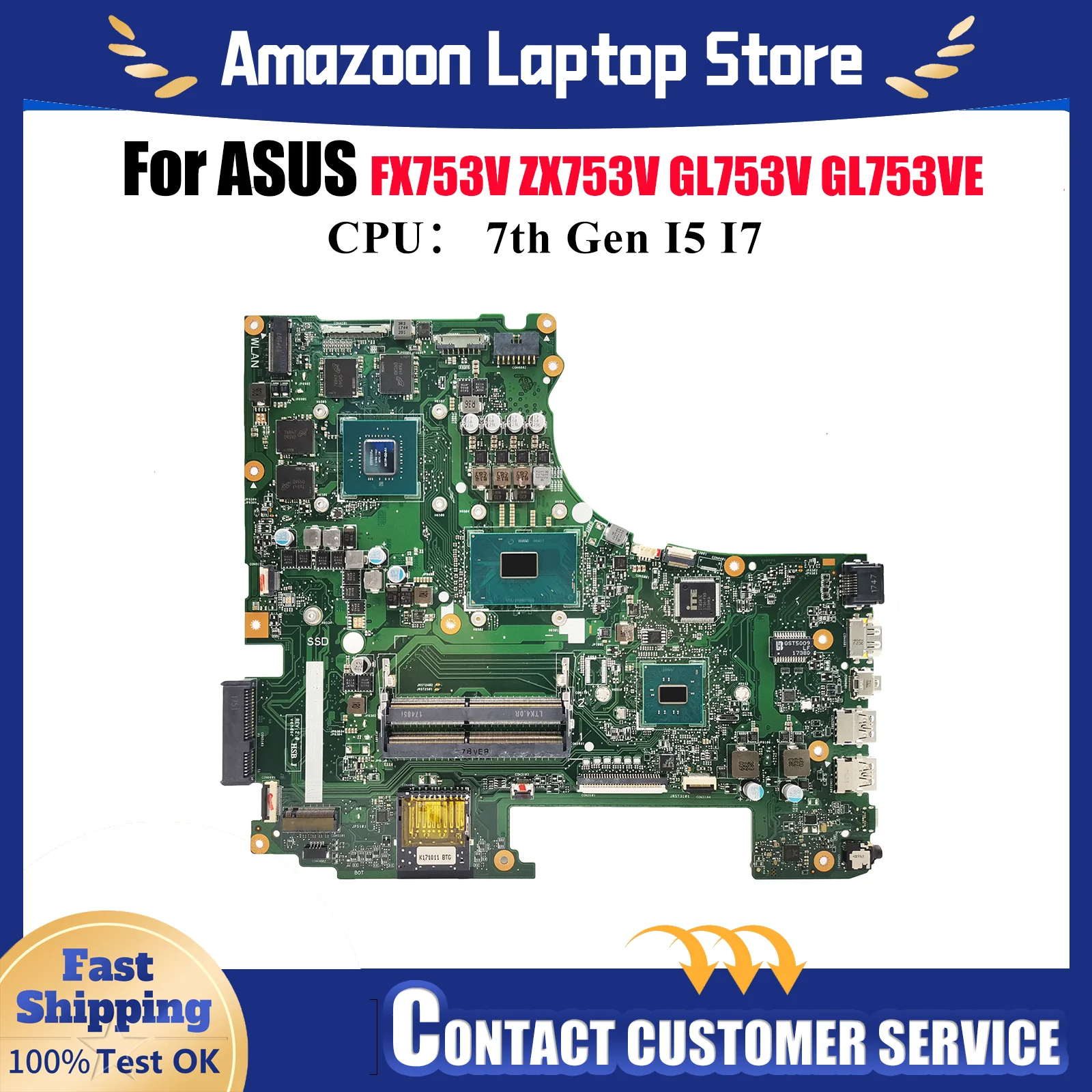 

GL753VD Laptop Motherboard For ASUS ROG Strix GL753VE FX753V ZX753V GL753V GL753VD Mainboard With I5 I7 CPU 100% tests OK stk