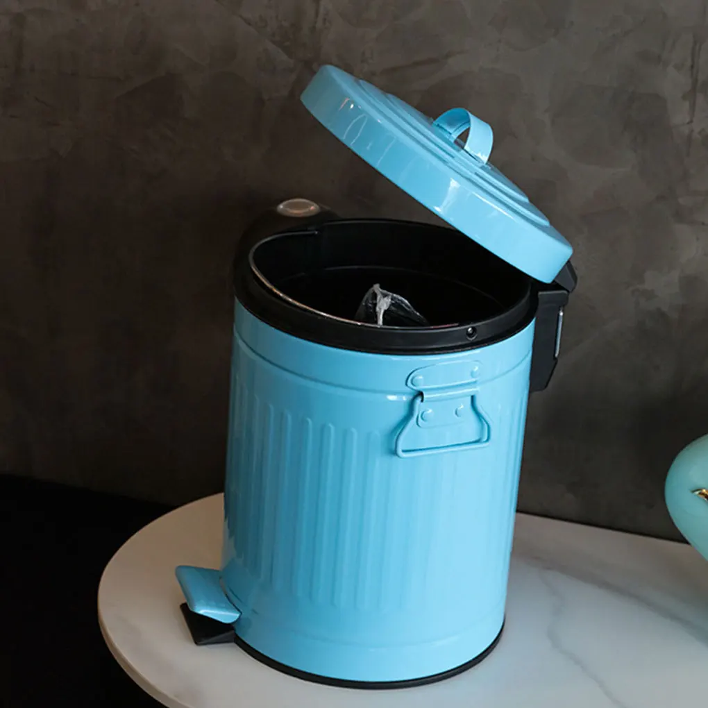 Iron Trash Can with Pedal Garbage Waste Paper Bathroom Toilet Bin for