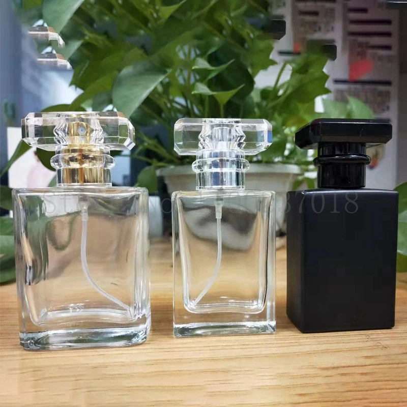 6 قطعة/الوحدة 30 مللي 50 مللي مربع أسود/أبيض/واضح زجاج زجاجة عطر مع غرامة رذاذ السائل رذاذ السفر فراغ زجاجة منفصلة