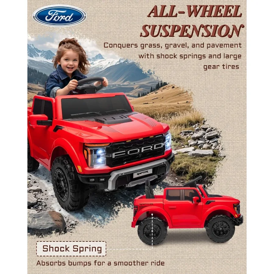 Licencjonowany Raptor 12V, elektryczny samochodzik dla dzieci, zabawki do jazdy dla dzieci z pilotem, pojazd elektryczny dla malucha z płynnym sterowaniem.