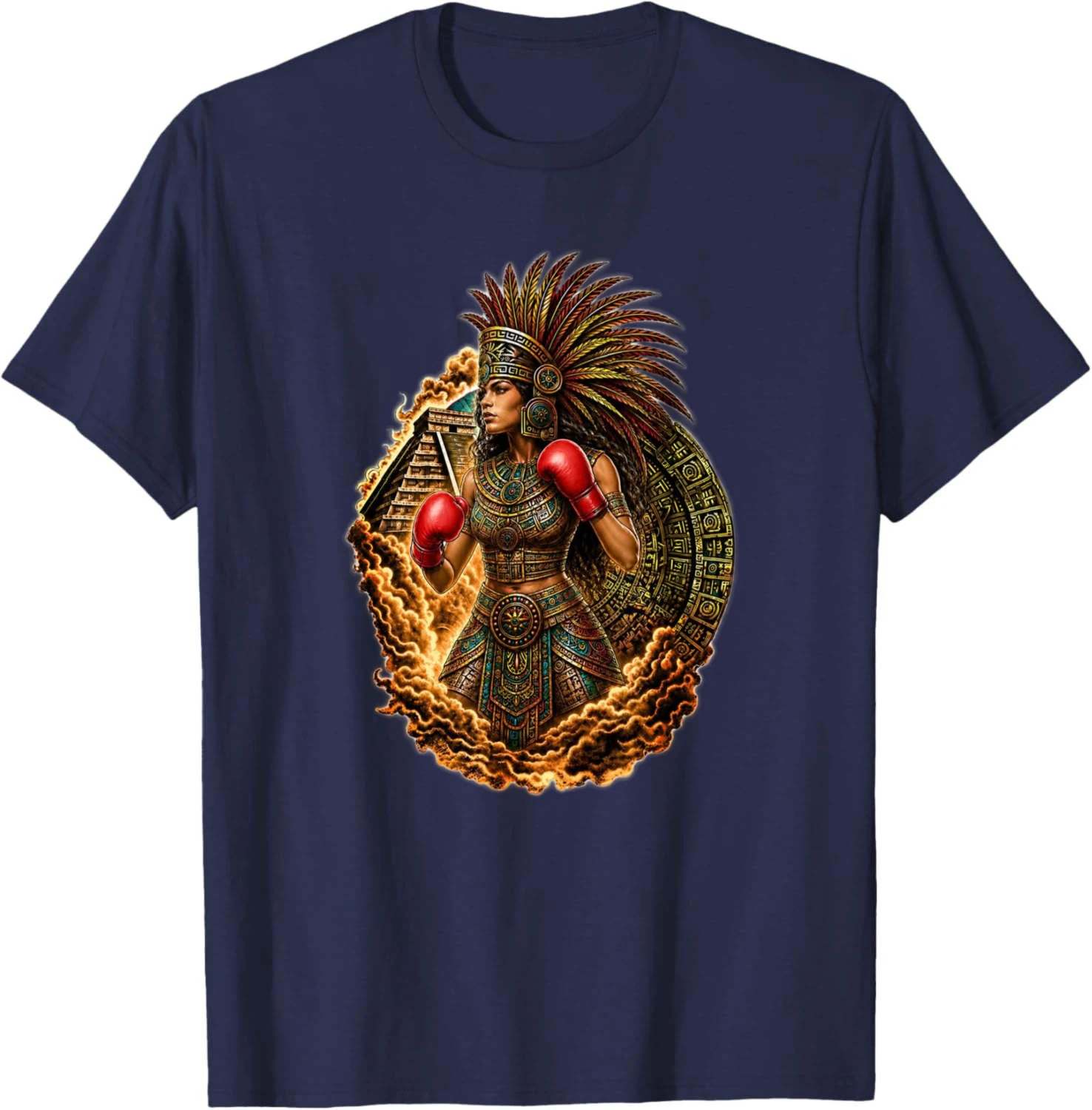 Aztec Woman Warrior Boxer Calendar Mexico Mexican Boxing Long Sleeve T-Shirt Unisex Summer Streetwear Tops Cotton Tee