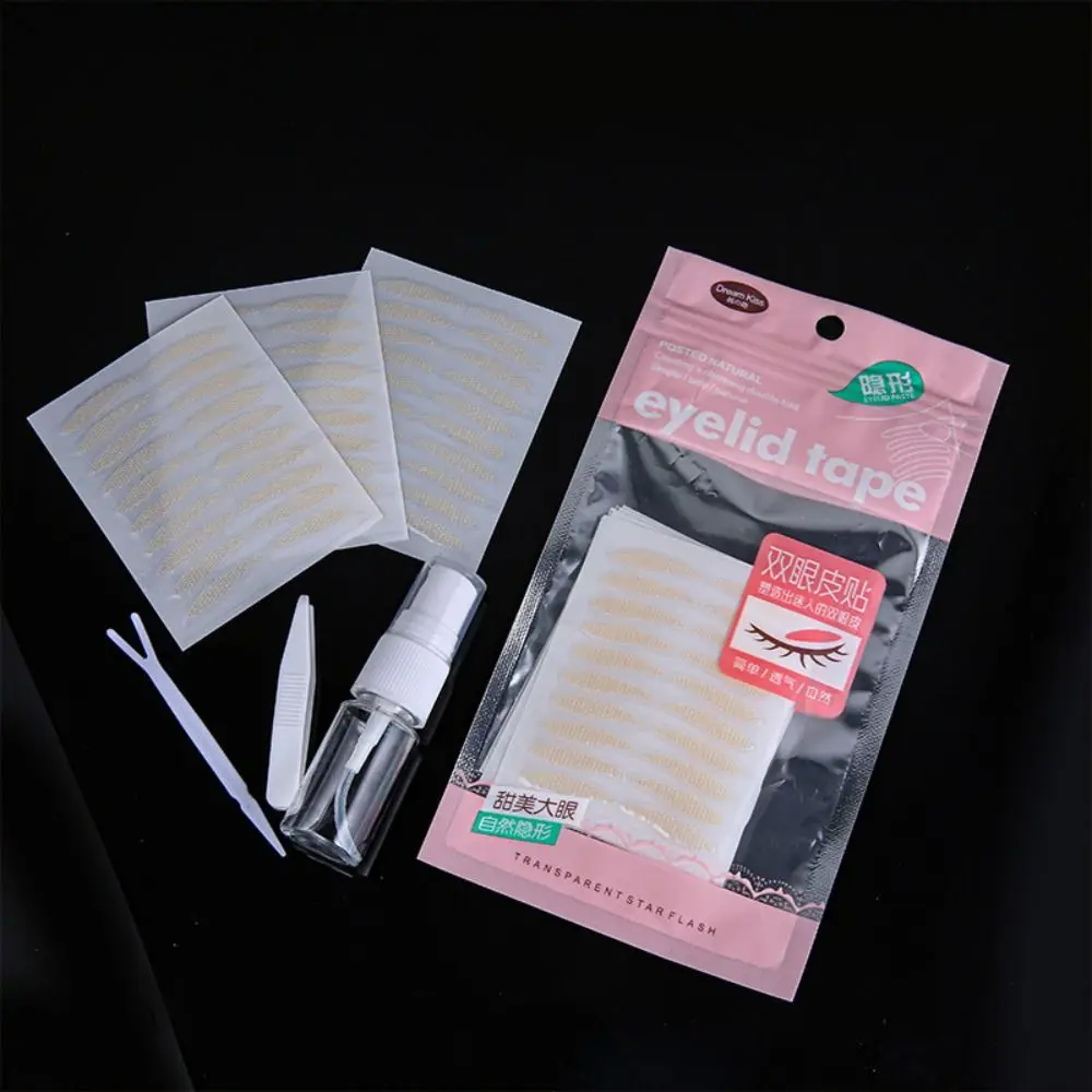 200 Pairs Water Spray Lace Mesh Eyelid Sticker Fold Eyelid Big Eyes Double Eyelid Tape 12-Shapes with Auxiliary Tool