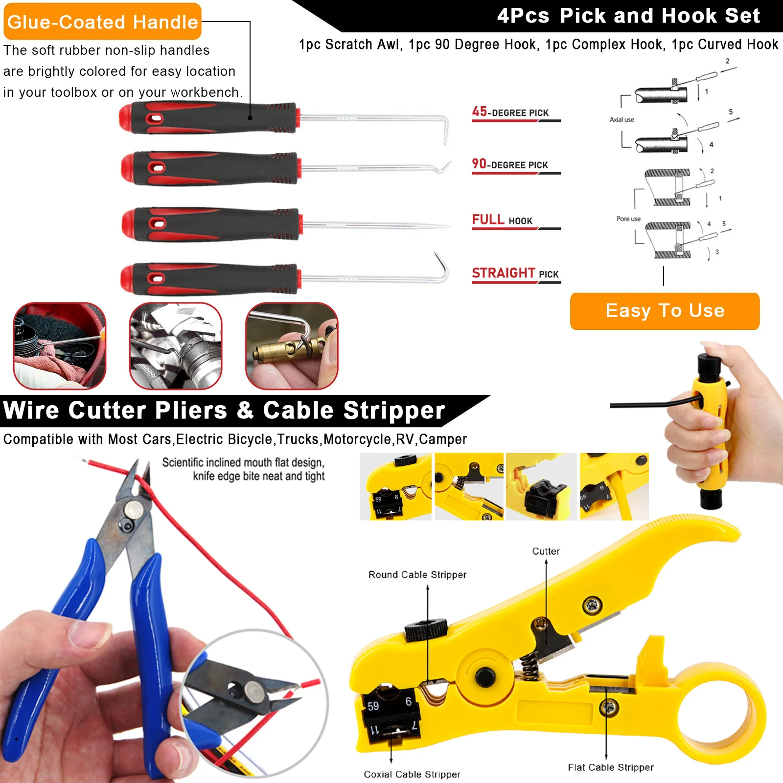 Car Terminal Removal Tool Kit Electrical Wire Harness Crimp Connector Pin Extractor Pick Hook Set Cable Stripper Cutter Pliers