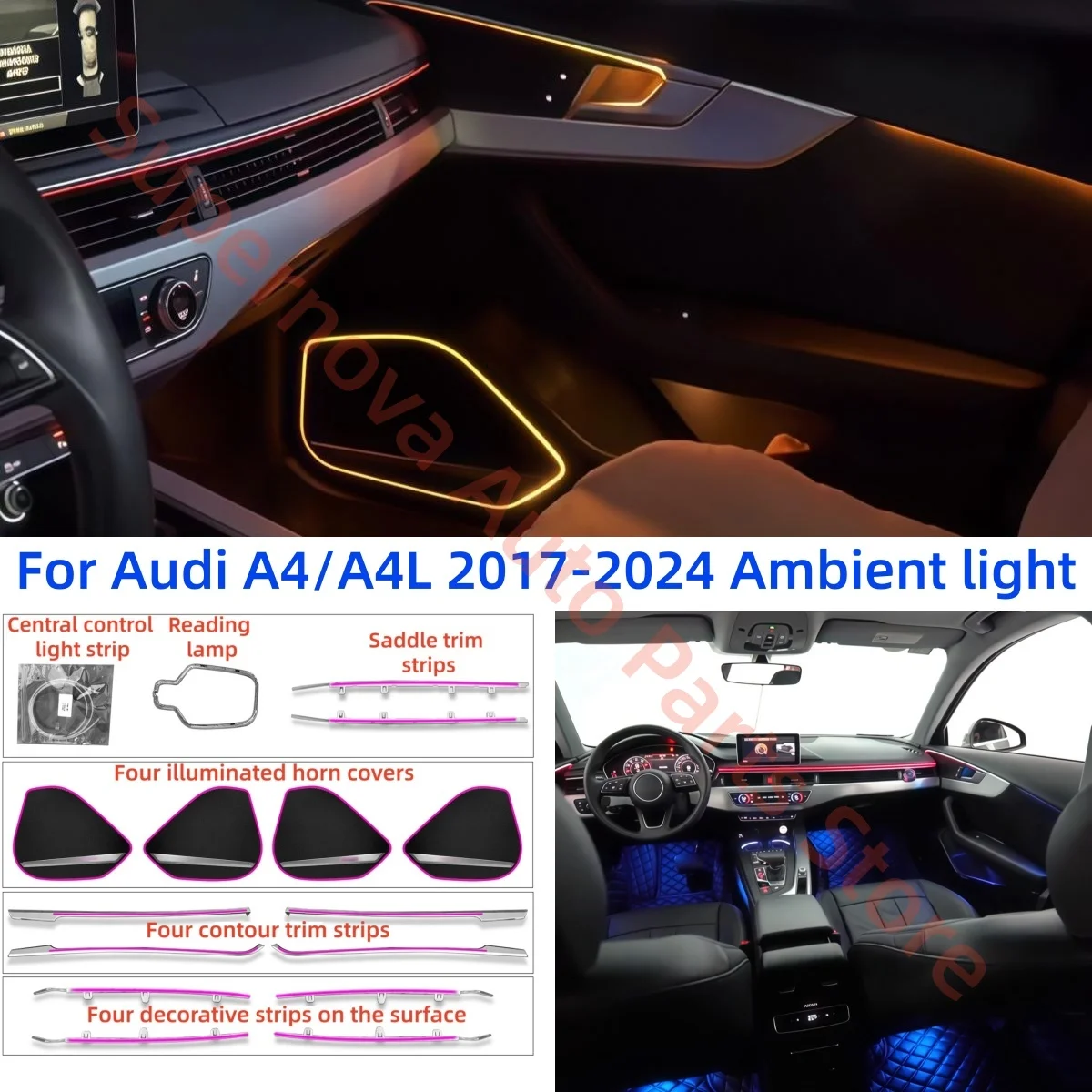 For Audi A4 A4L 2017-2024 LED Ambient Light automotive interior lighting upgrade Car accessories Decorative strip 1:1 trim panel