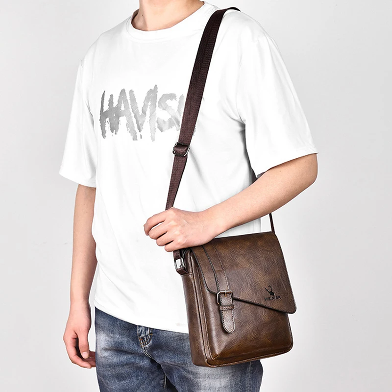 Vintage Shoulder Men'S Bag PU Leather Messenger Side Cross Sling Crossbody Porter Cell Phone Pouch Caddy Male Essentials Bag