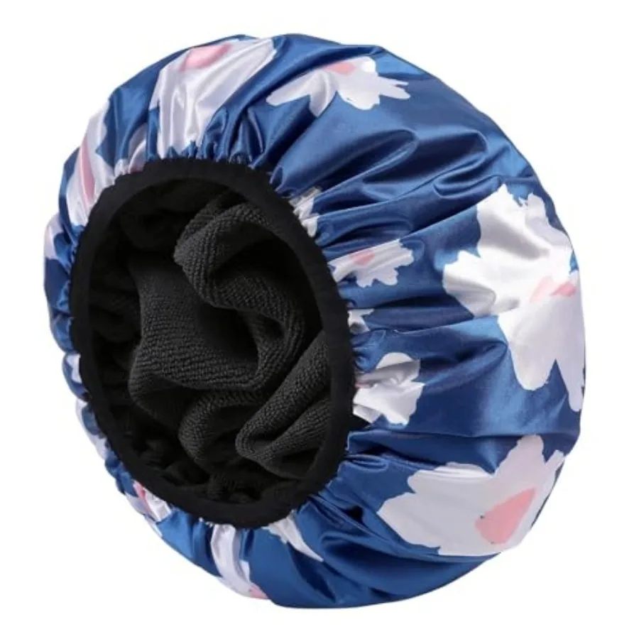 Terry Lined Shower Cap, Triple Layer Large Cap for Women, Shower Cap Reusable Waterproof, Long Thick Hair