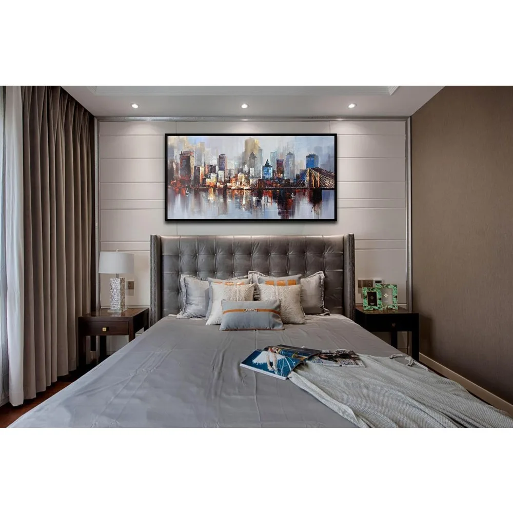 الأفضل - لوحة فنية جدارية جسر بروكلين الحديثة في نيويورك، لوحة قماشية تجريدية للمدينة، صورة محكمية على شكل أفق مدينة نيويورك