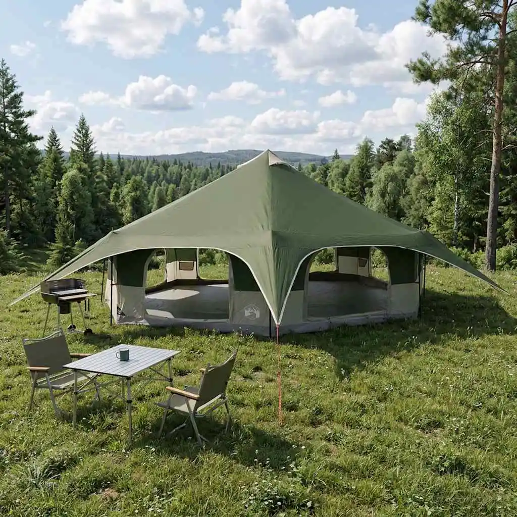 Grünes Familienzelt für 18 Personen, Lichtundurchlässig, Wasserdicht, Winddicht, Campingzelt für Festivals, Wandern, Backpacking, Camping, Angeln