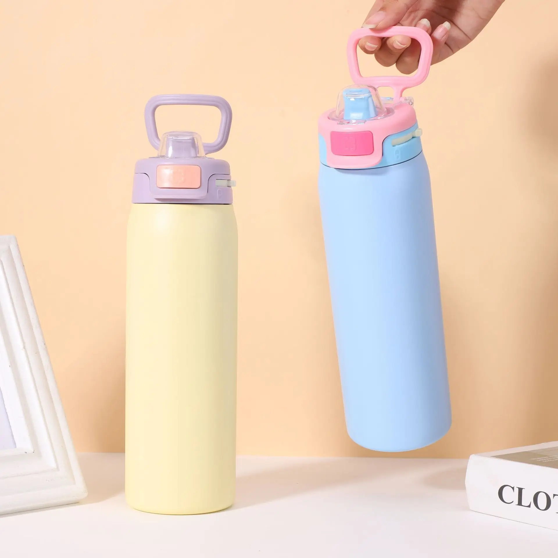 650/950ML Thermos Cup Portable Mug Straw Cup Vacuum Flasks Stainless Steel Travel Thermal Water Bottles