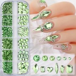 Fresh Green Rhinestones Nails Mixed Flatback Gems Irregular Crystal 3D Charms Jewelry Bright Diamond Accessory Decoration Parts*