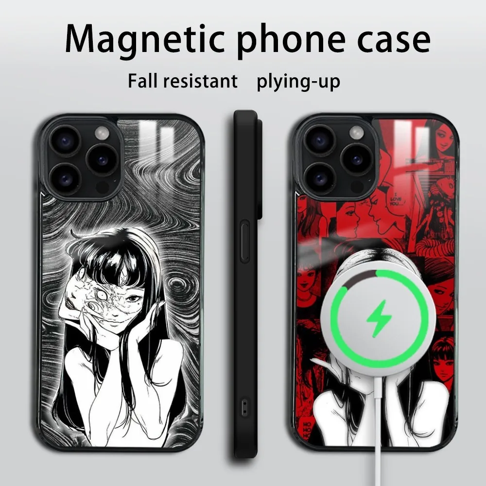 Horror Comic Junji Ito Tomie Tees Phone Case For iPhone 16 15 14 13 12 11 PRO MAX PLUS Mini Magnetic wireless mirror phone case