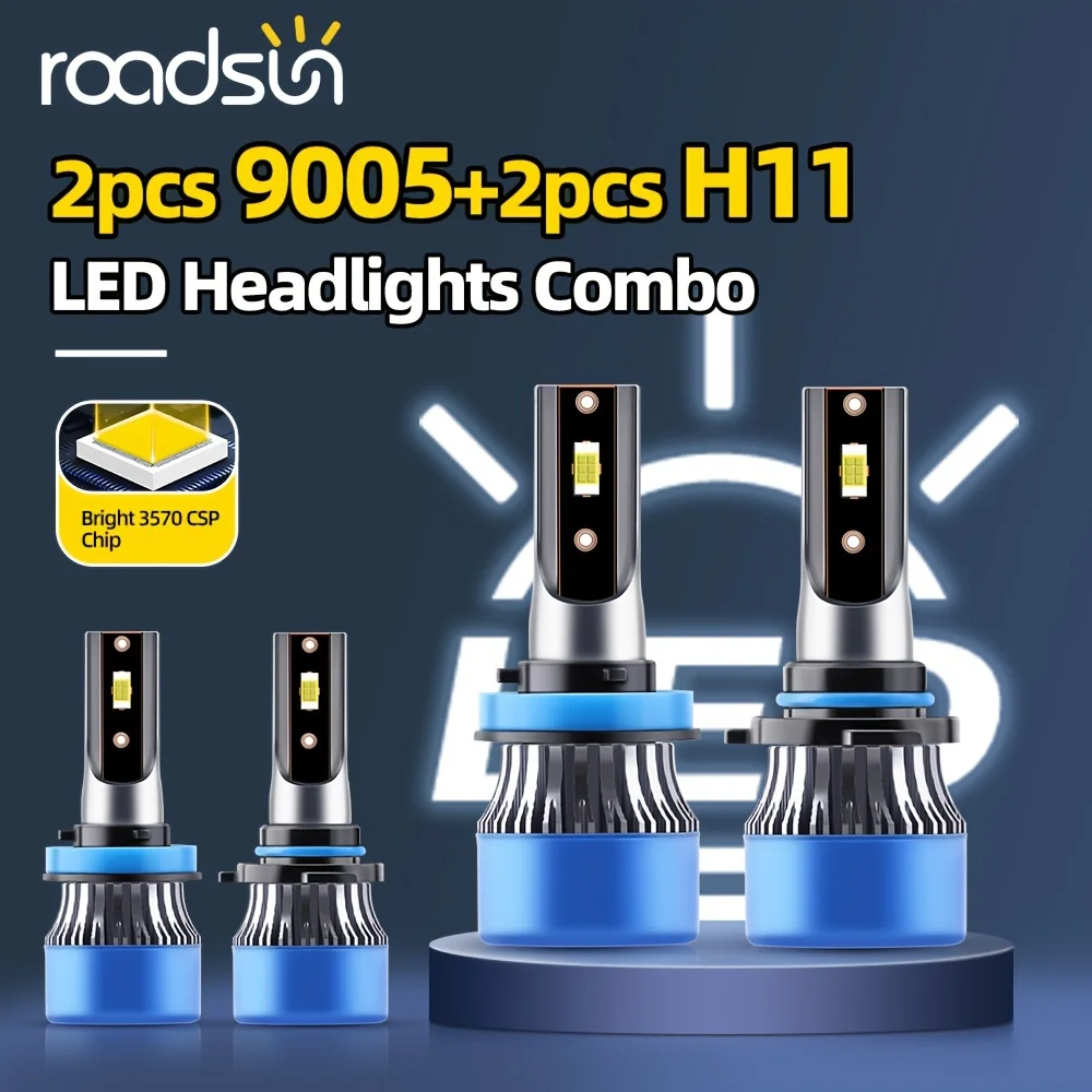 roadsun 4pcs H11/H9/H8 9005/HB3 Car Led Bulbs Combo, 30000LM 170W Per Set 700% Brighte 6500K White Plug-N-Play Fog Bulb