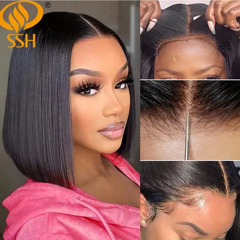 SSH 착용 Go Glueless 짧은 밥 가발 13x4 레이스 프론트 가발 Glueless Human Hair 4x4 스트레이트 레이스 클로저 여성용 인간의 머리 가발