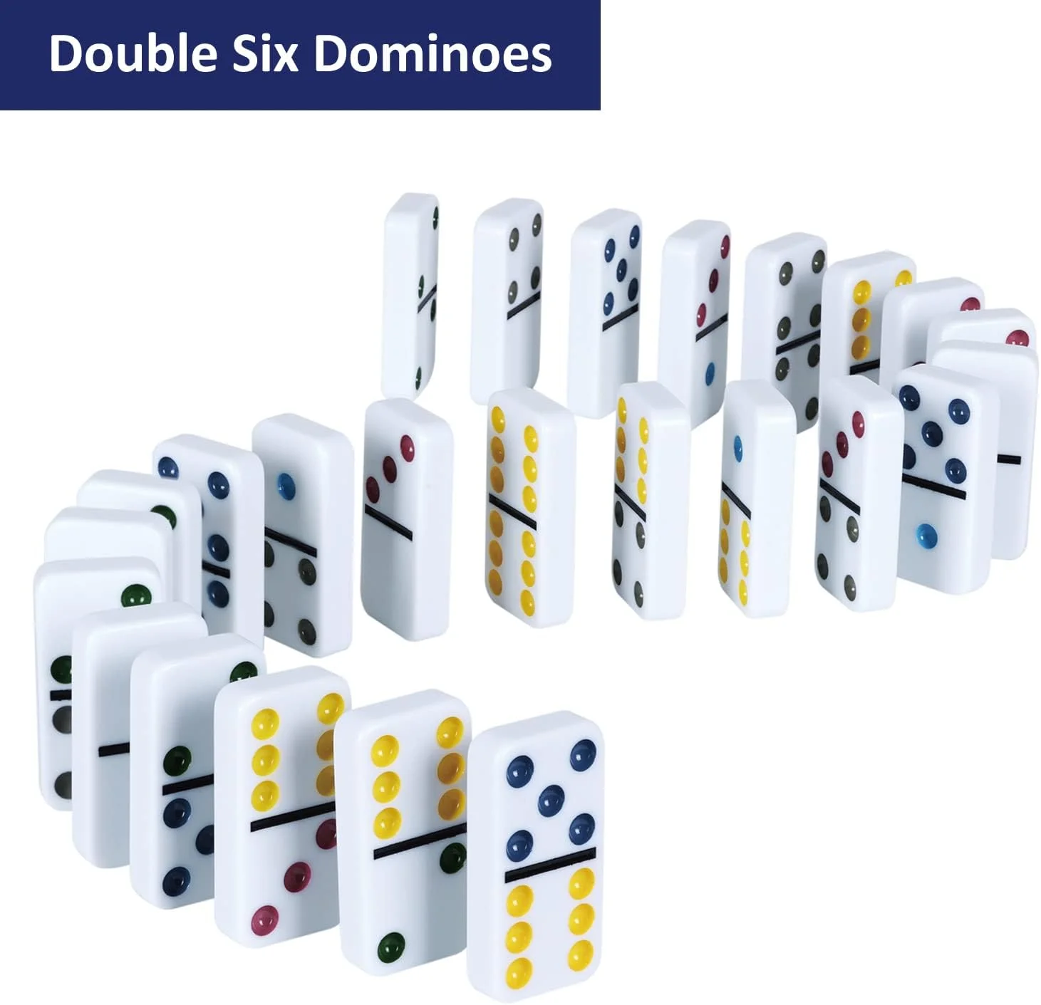 Ensemble de 6 dominos doubles pour adultes avec boîte de rangement en fer blanc, ensemble de jeux de dominos à points colorés de 28 carrelage pour cadeau de nuit en famille, jeu de voyage