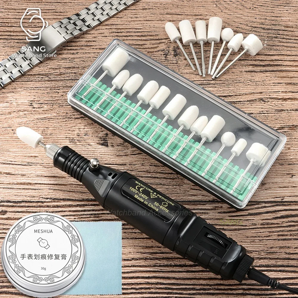 Stainless Steel Watchband Electric Portable Polishing Sanding Pen Tool Set Wool Felt Cotton Brush Polishing Kit Tool Accessories