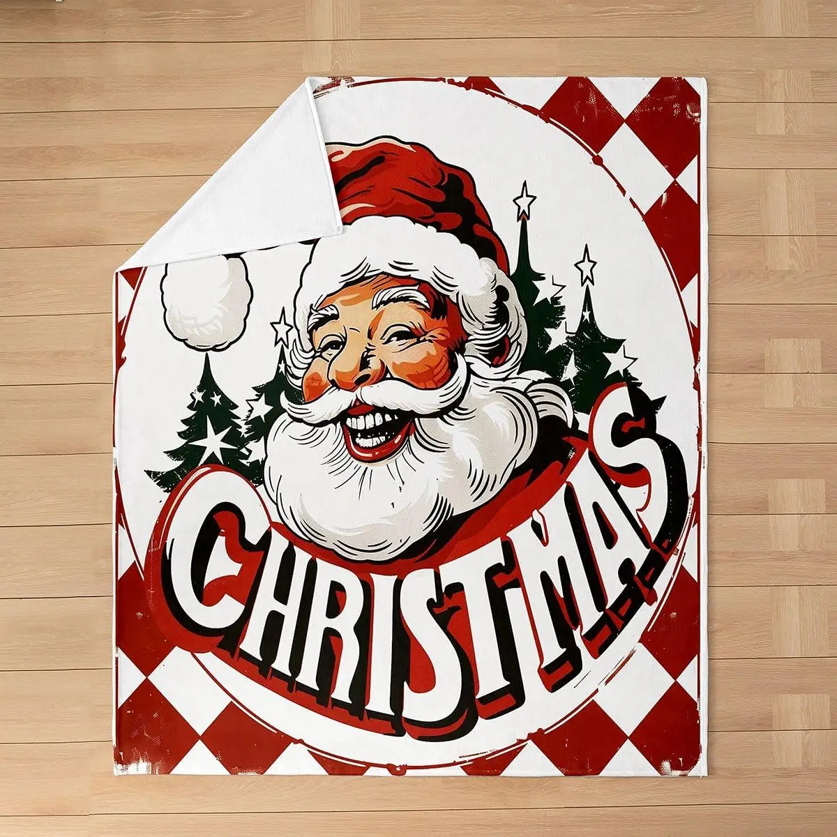 Santa Claus Throw Flannel Blanket,Merry Christmas Fleece Fleece Blanket for Home Bedroom Decor Sofa Couch,Xmas Tree Soft Bedding