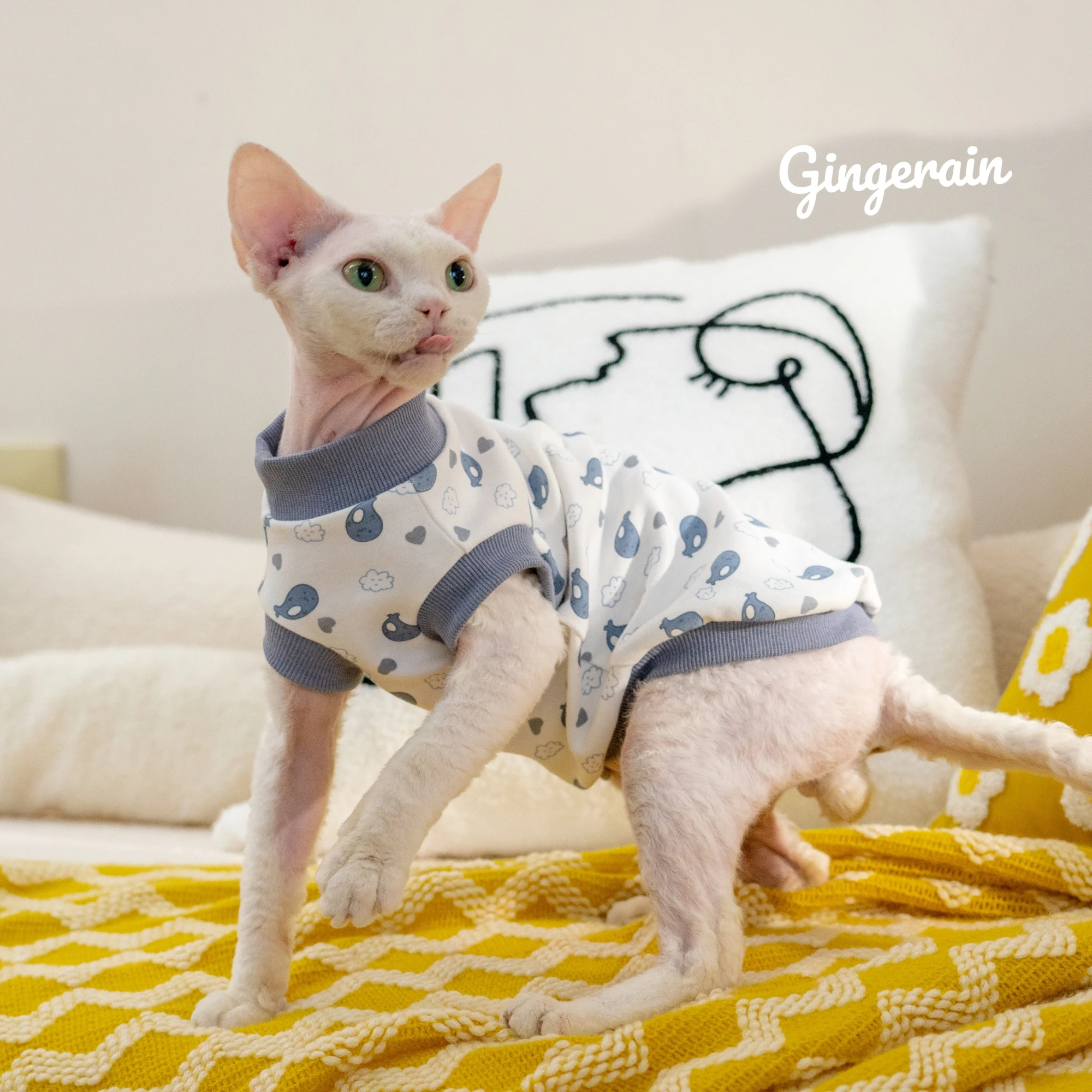 Spring Summer Cotton Shirt for Sphynx Cat Clothing Cute Soft Short Sleeves Coat for Female Cats Elestic Vest For Devon Rex