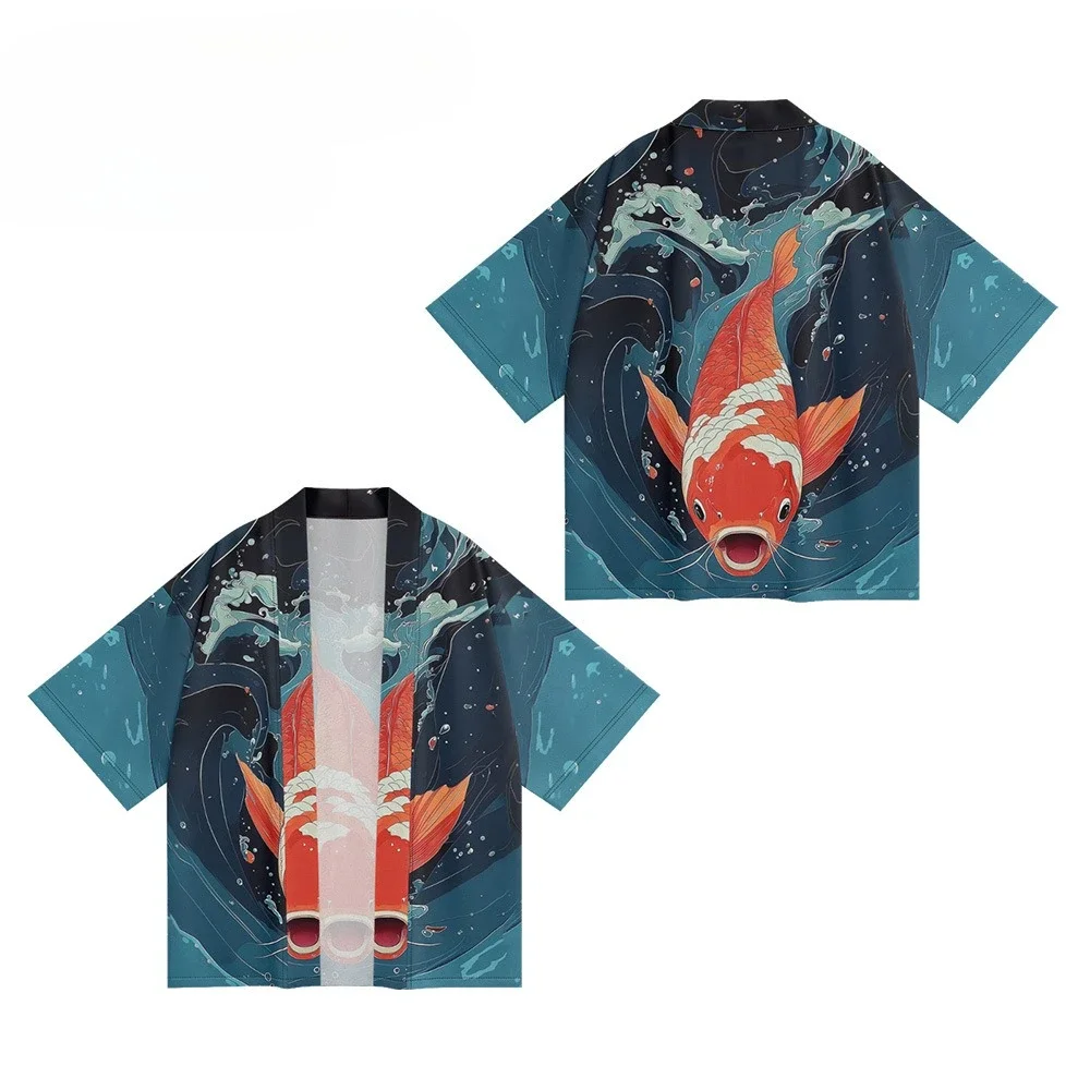 

Women Cosplay Yukata Clothing Harajuku Men Tops Kimono Plus Size 6XL 5XL Fashion Anime Whale Print Cardigan Haori 2025