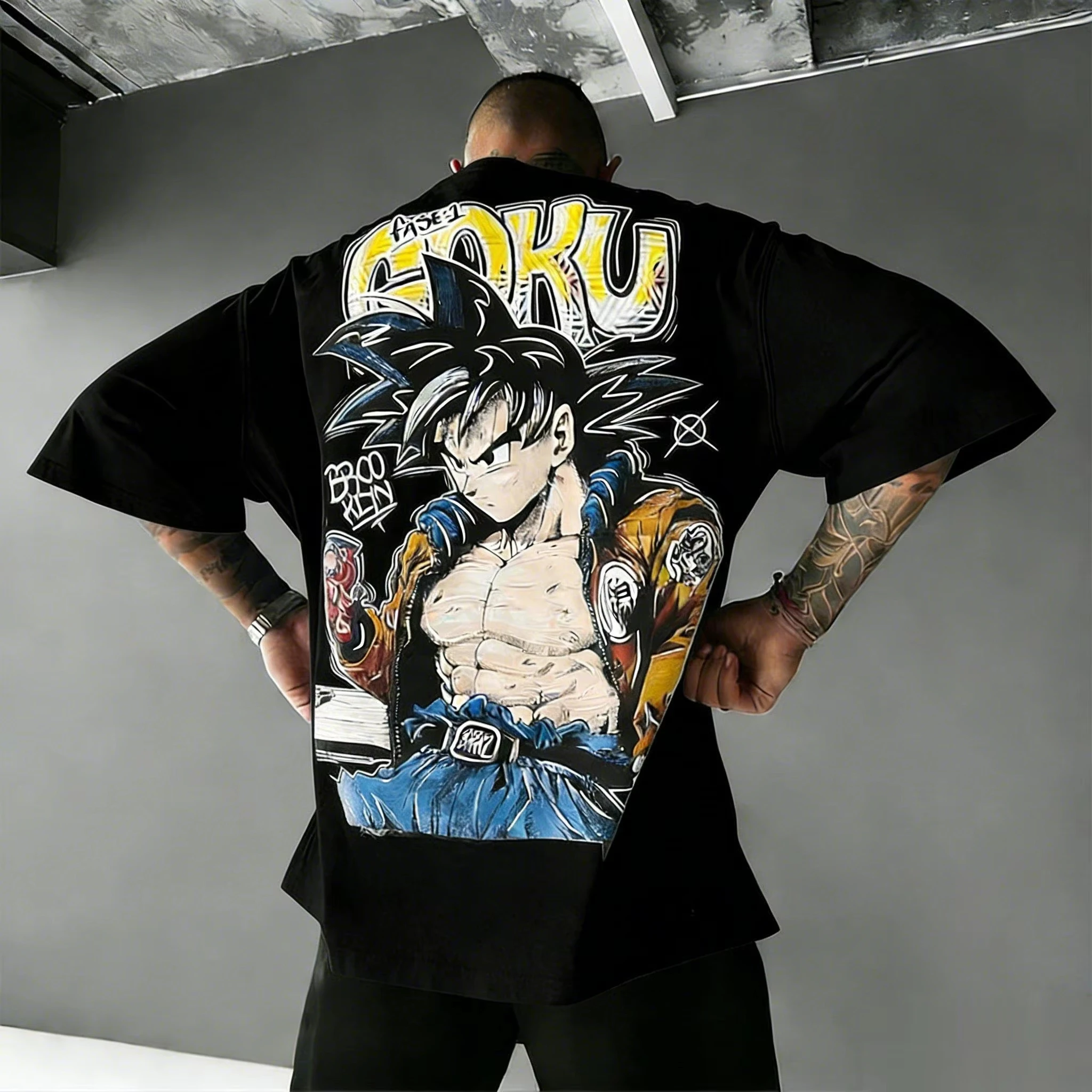 

2026 Summer Dragon Ball Z Goku Graffiti Printed Cotton T-shirt Casual Unisex Tees for DBZ Anime Fans Streetwear Y2k
