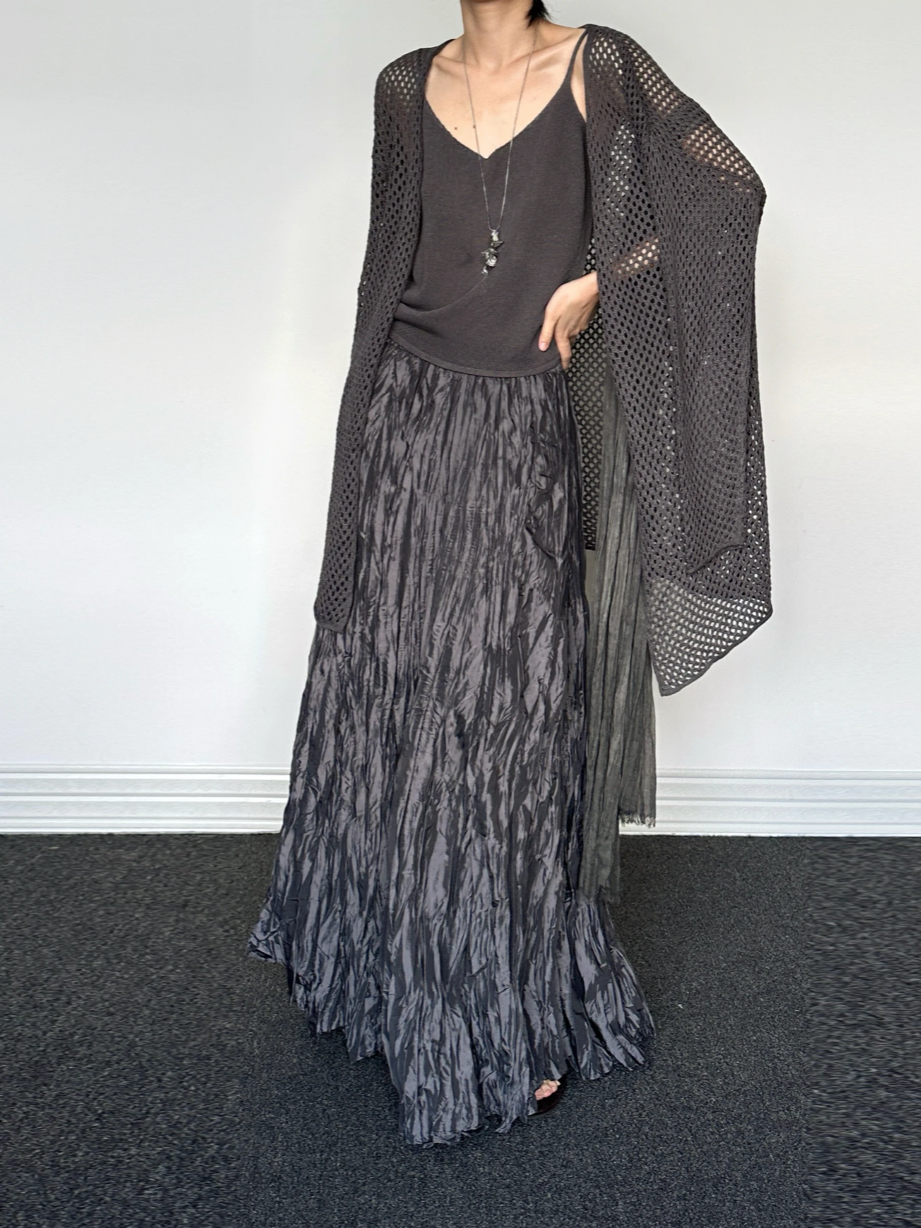 

ay Knitted Open Cardigan Vest Hollow out Design f Skirt Set Retro Brand Uxi Commute Sle Women's Summer Outfit