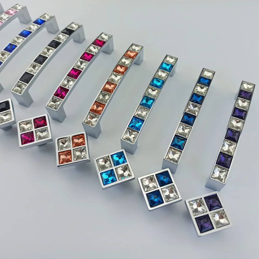 Multi-color Real Crystal Glass Diamond Handle For Furniture Door Drawer Knob Wardrobe Kitchen Cabinets Cupboard Dresser Pulls