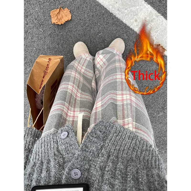 

MEXZT Harajuku шерстяные широкие брюки женские уличные мешковатые флисовые брюки зимние корейские модные утепленные повседневные прямые брюки