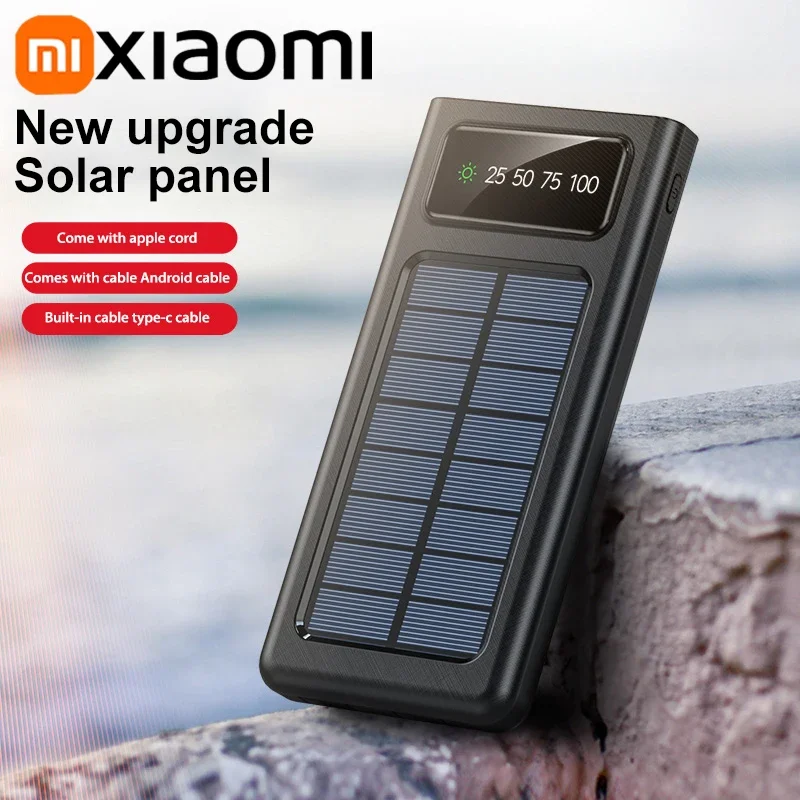 بنك الطاقة الشمسية Xiaomi 200000 بطارية شحن سريع بقوة كبيرة بقدرة mAh مع كابلات USB مزدوجة 4 لهواتف iPhone وSamsung