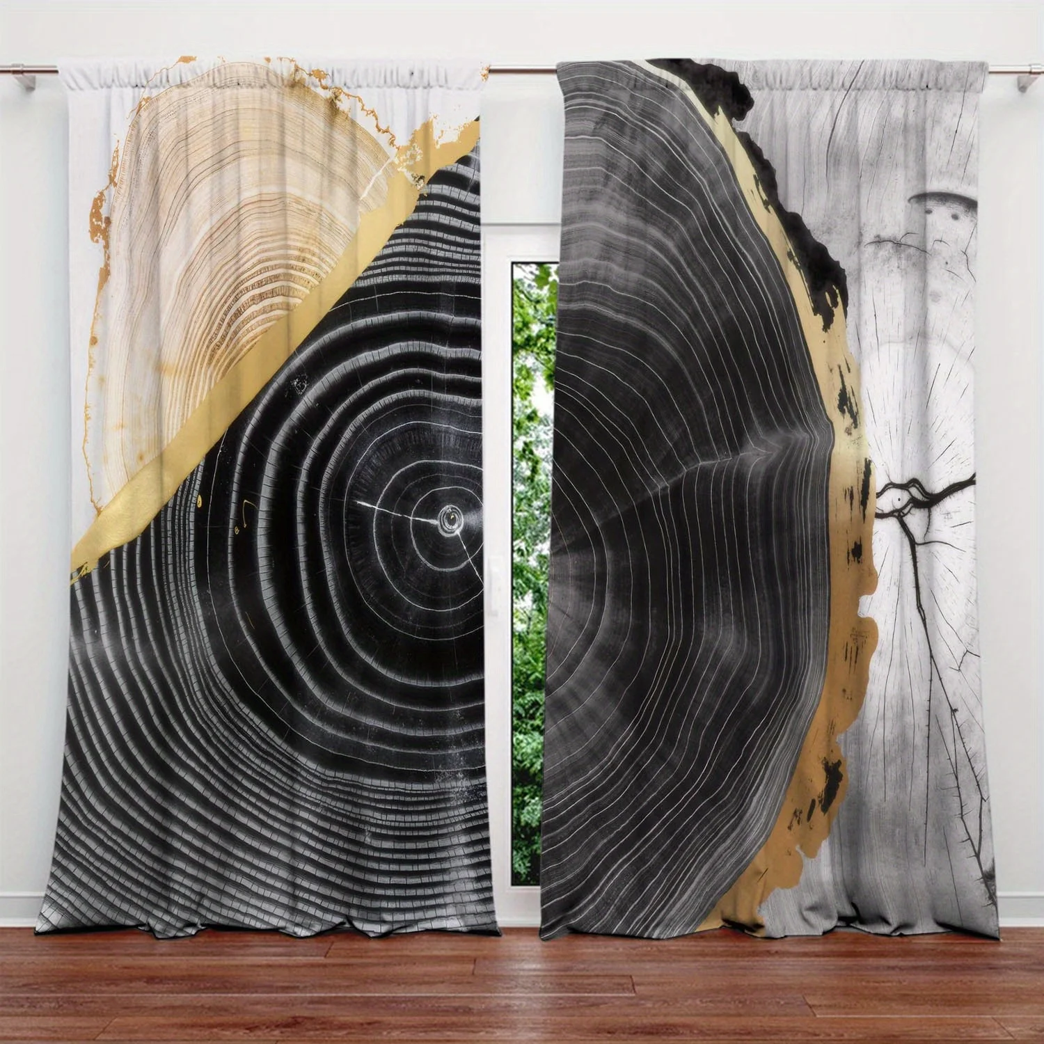 Wood Grain Curtain, Tree Ring Cross Section Print Drape, Nordic Abstract Nature Window Treatment for Living Room Bedroom Home