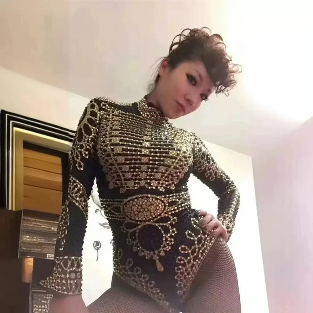 Diamonds Beading Stretchy Bodysuit For Women Fringed Bodysuits Nightclub Bar Party Dancer Clothing Stage Performance Costume