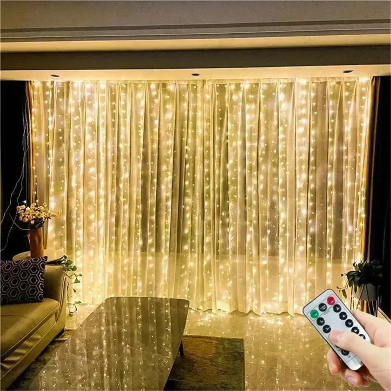 Christmas Home Decoration USB 8 Modes Fairy Garland Lights LED Curtain String Lights with Remote Control for Bedroom Wedding