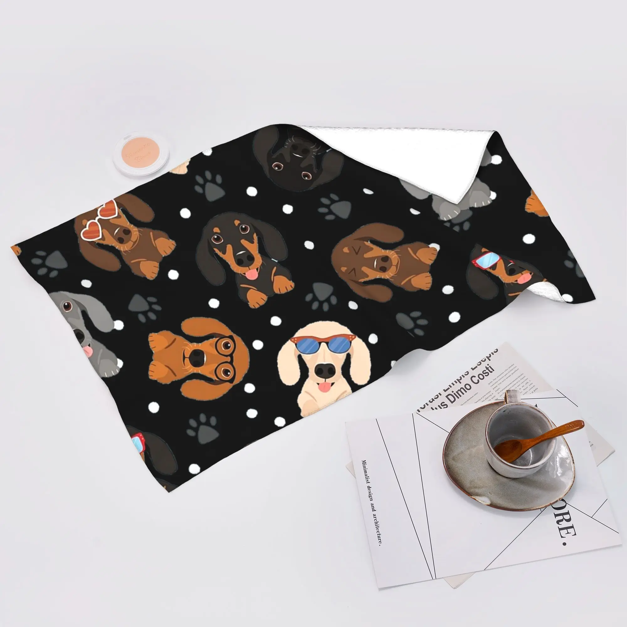 Custom Happy Dachshund Sausage Dogs Soft Face Towel Quick Dry Pool Bath Cotton Towels Breathable
