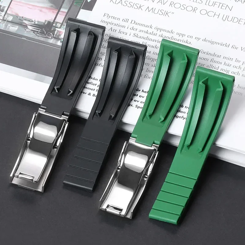 20mm Rubber Watch Strap for Rolex Water Ghost Daytona Wrist Band Waterproof Silicone Watch Band Fold Buckle Men Sport Bracelet