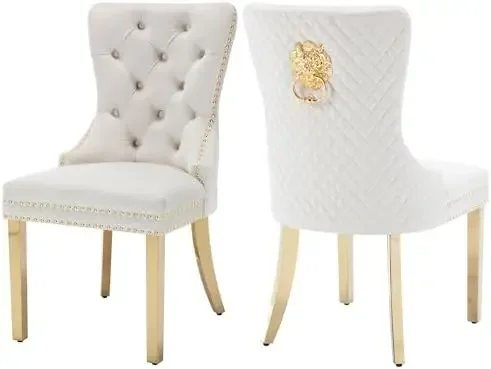Velvet Dining Chairs Set of 2, Upholstered Dining Room Chairs, Mid-Century Modern Chairs with Diamond Lattice Tufted