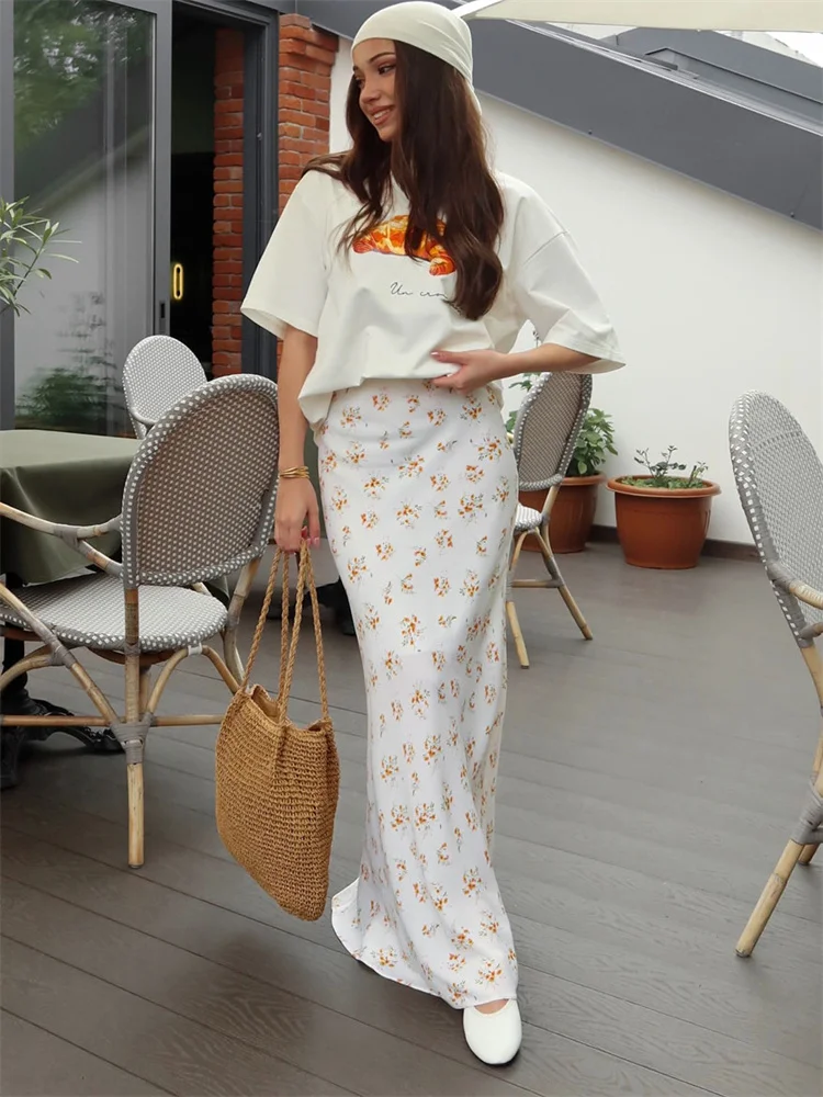 

Tossy Printed High Waist Slim Long Skirt Women Patchwork Contrast Elegant Commute Summer Maxi Skirt Female Printed Long Skirt