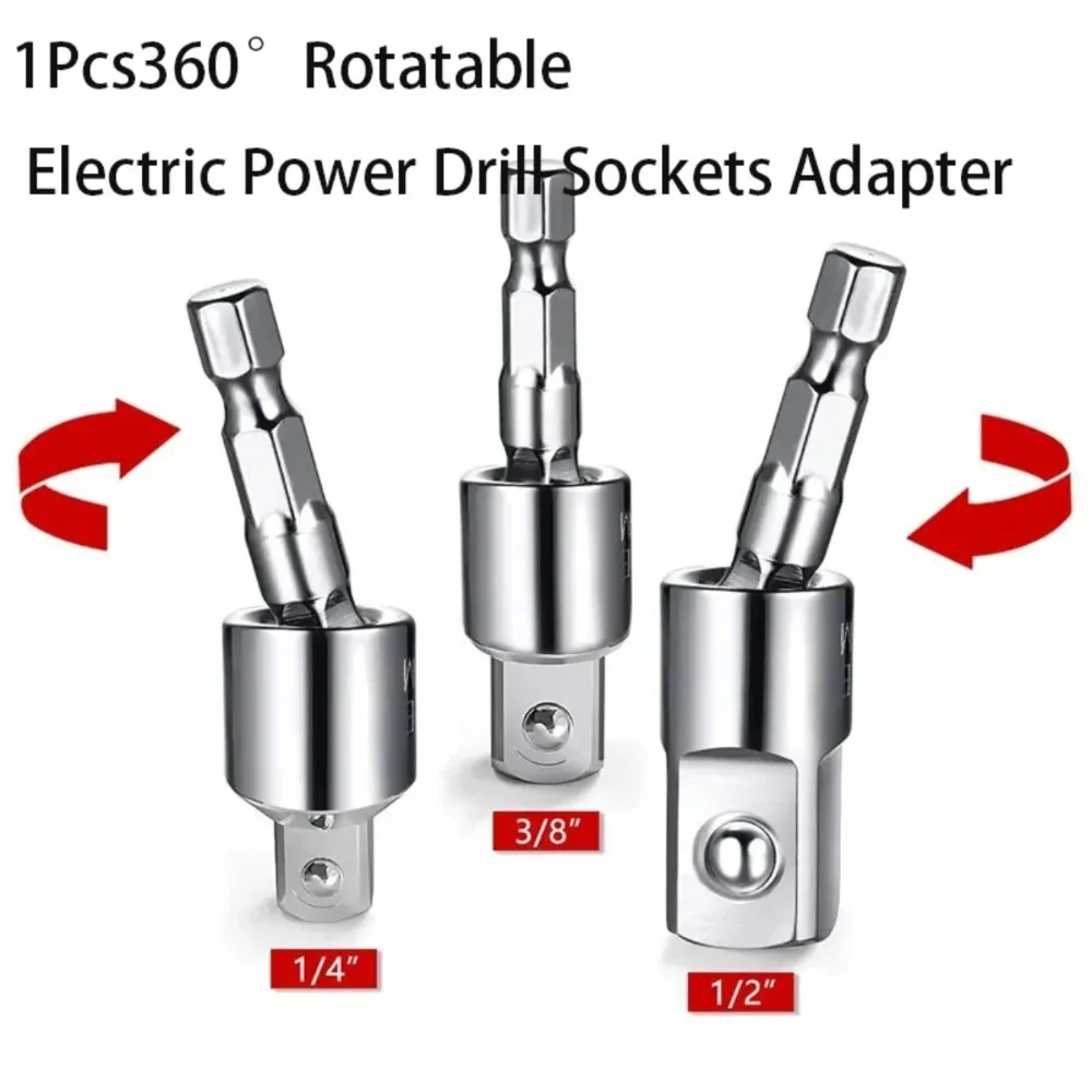 Gambo esagonale a presa quadrilatera Connettore universale per driver per asta di giunzione Testa di conversione per trapano a mano da 360 gradi 1/4 "3/8" 1/2 "
