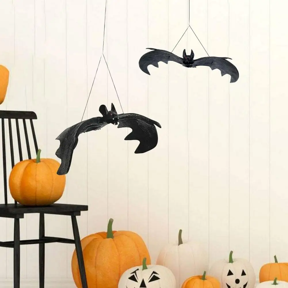 Outdoor Halloween Bat Prop Spooky Halloween Hanging Bat Decoration for Trees Ceilings Windows Rubber Bat Ornament for Scaring