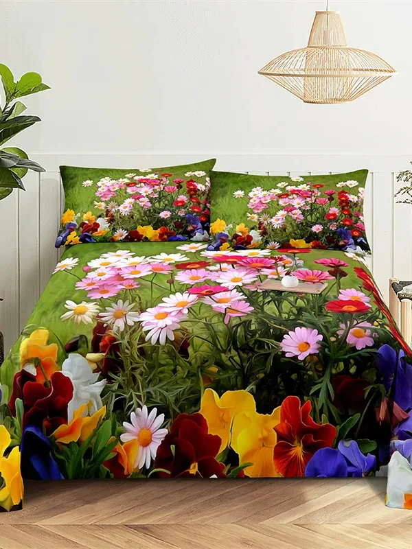 

Flower Plants Queen Size Sheet Set Kid's Room Flower Bedding Set Bed Sheets and Pillowcases Bedding Flat Sheet Bed Sheet Set