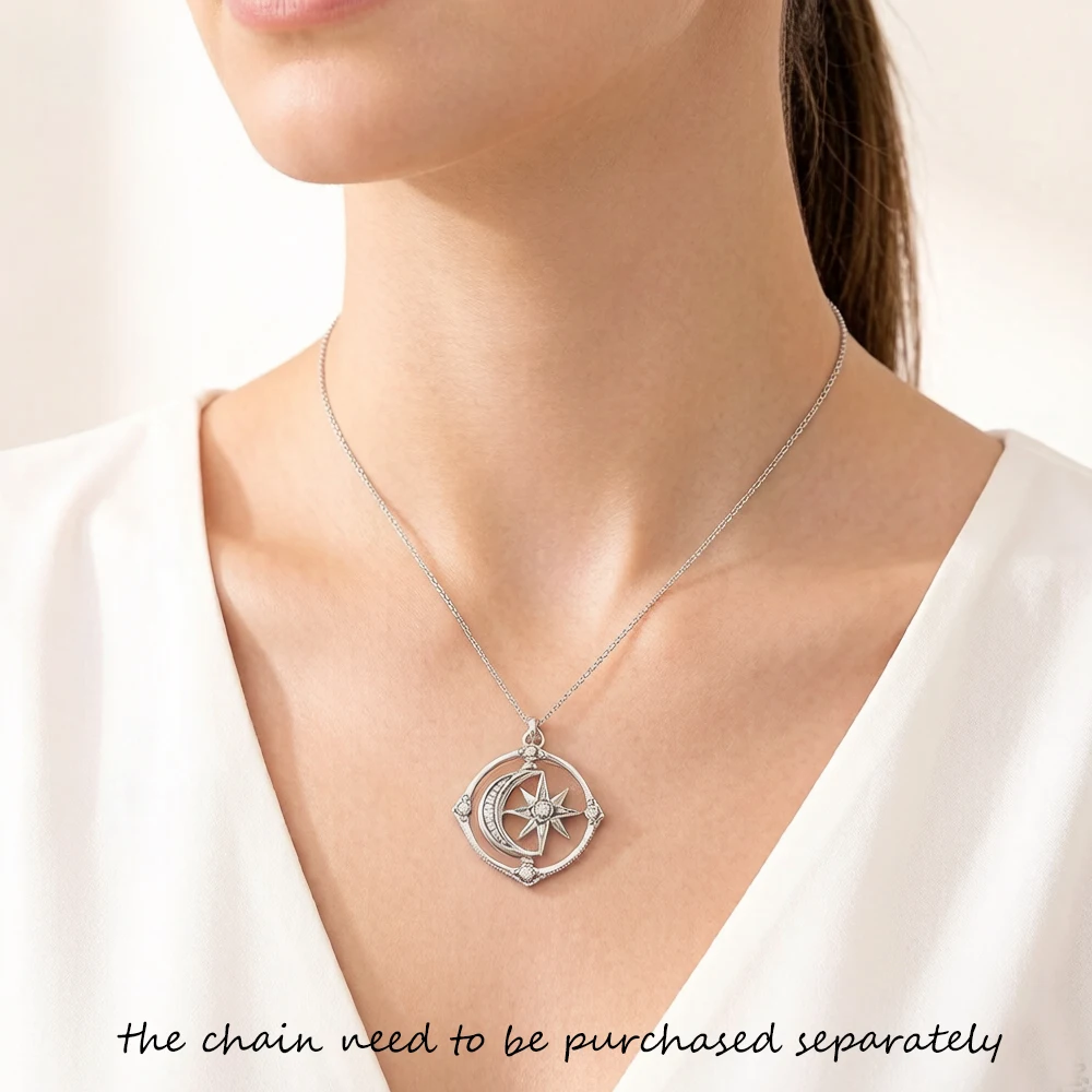 Moveable Star And Moon Pendant Brand New Fine Jewelry Accessories 925 Sterling Silver Vintage Gift For Woman