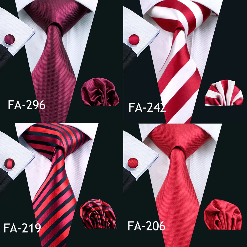 Barry.Wang New Arrival Men\'s Ties For Men Red Ties Set Fashion Woven Neck Tie Hanky Cufflinks Set For Wedding Party Business