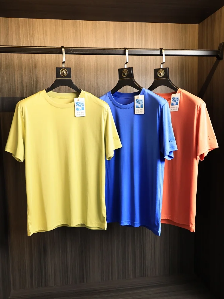 Cool Touch Breathable Cotton round Neck Short Sleeve T-Shirt Men's Basic  Color Summer Fashionable Comfortable T-Shirt
