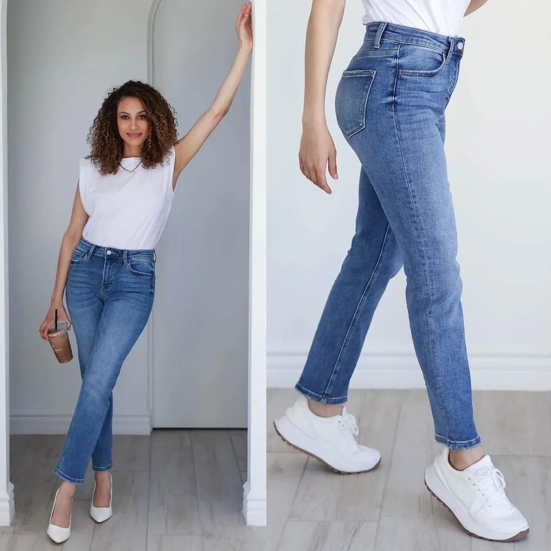 

2026 Summer Women's Slim Fit Jeans Fashion Denim Blue Long Pants High Waist Skinny Trousers Elegant Washed Denim Pencil Pants