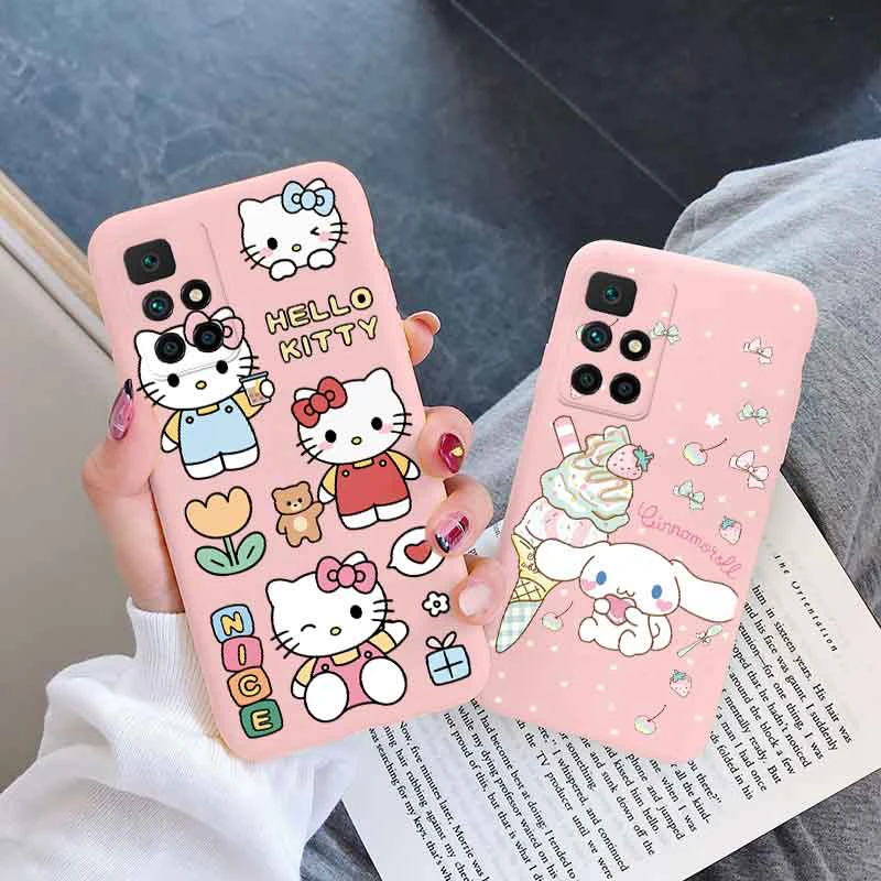 Funda de teléfono de dibujos animados para Xiaomi Redmi 10 2022, bonita funda trasera anticaída de silicona Cinnamoroll Kuromi Hello Kitty a prueba de golpes