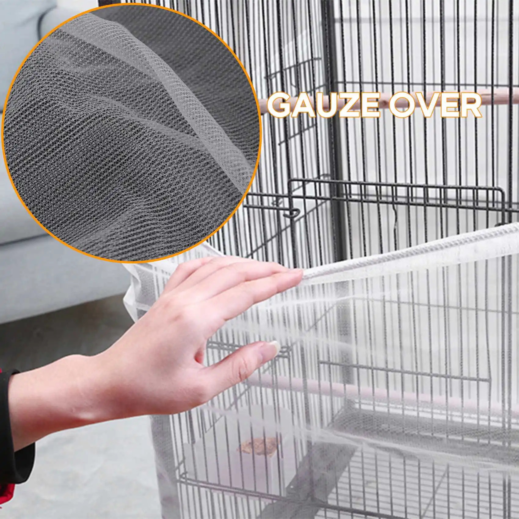A88M غطاء قفص الطيور البذور الماسك قفص الطيور شبكة صافي غطاء تنورة الحرس (أبيض-M)
