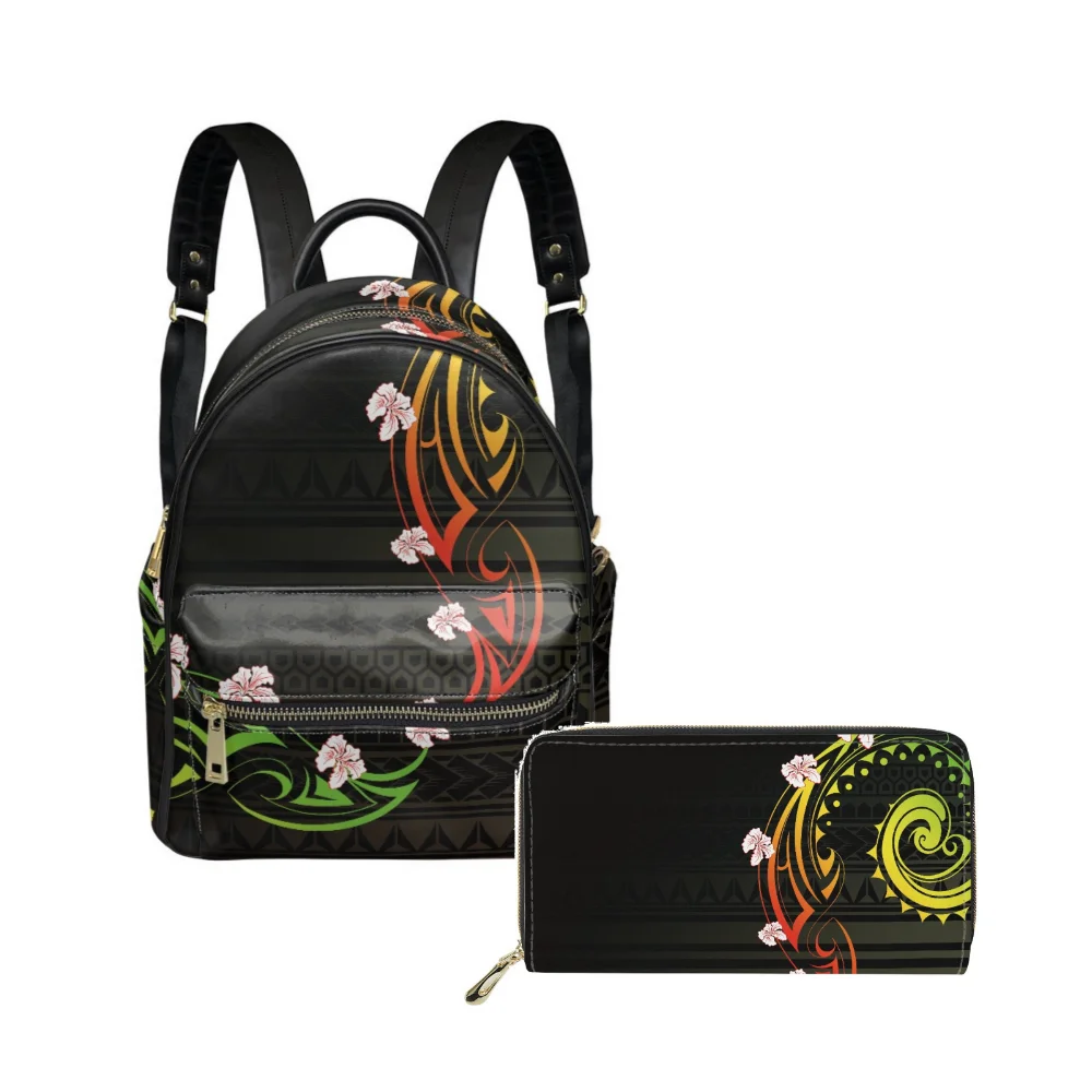 

2024 New Samoia Custom Floral Print Women'S Backpack Travel Stylish Backpack 2-Piece Set Custom Backpack Pattern Polynesia