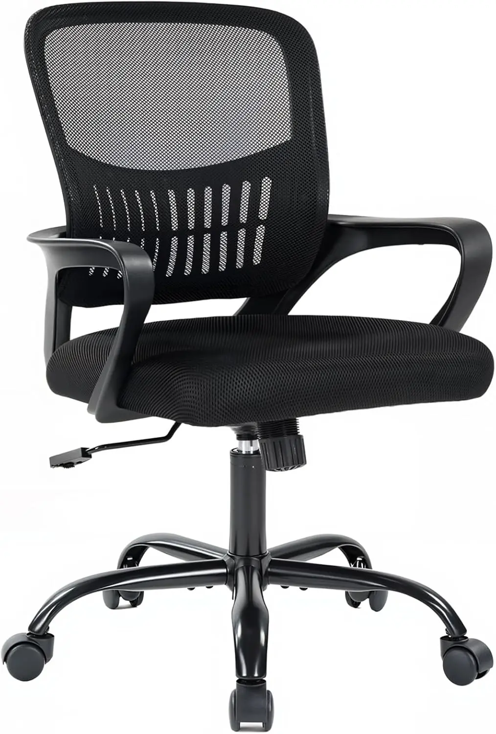 

Ergonomic Mid Back Office Chair with Lumbar Support, Height Adjustable, Rocking Mode, 360° Swivel for Adults in Black
