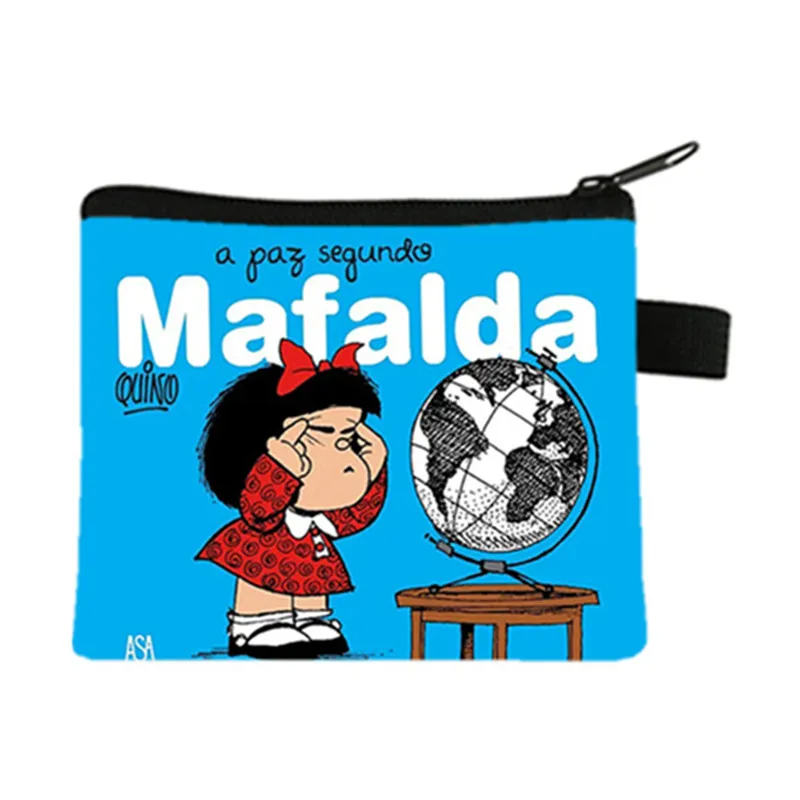 Mafalda Anime Cartoon Comic Canvas Coin Purse, pequeno saco chave, titular do cartão, cartão de armazenamento