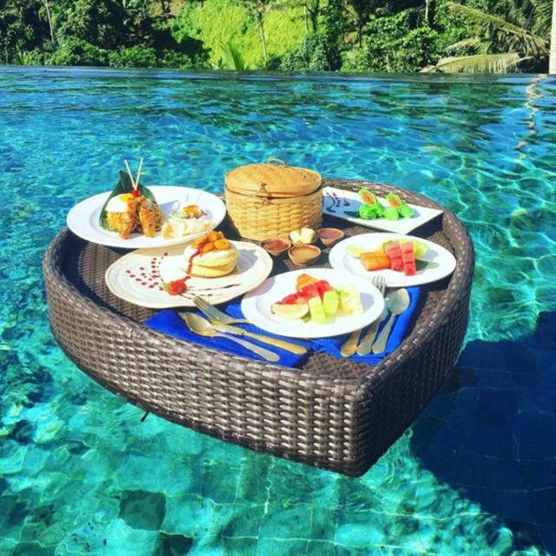 Outdoor breakfast rattan water basket swimming floating pool serving tray