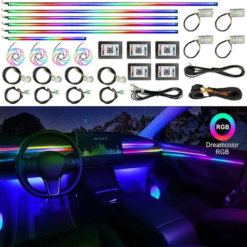 Colorful Lighting Universal Strips Car Ambient Rainbow Lights Auto Symphony Atmosphere Lamps Acrylic Neons 64 RGB App Contro LED